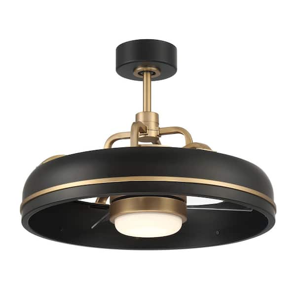 20 in. Flat Black/Satin Brass w/ Clear Acrylic Blades Angled Mount Indoor Standard Fandelier Integrated LED w/ Remote