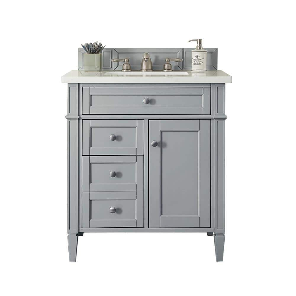 Brittany 30 in. W x 23.5 in.D x 34 in. H Single Vanity in Urban Gray with Quartz Top in Eternal Jasmine Pearl -  James Martin Vanities, 650V30UGR3EJP