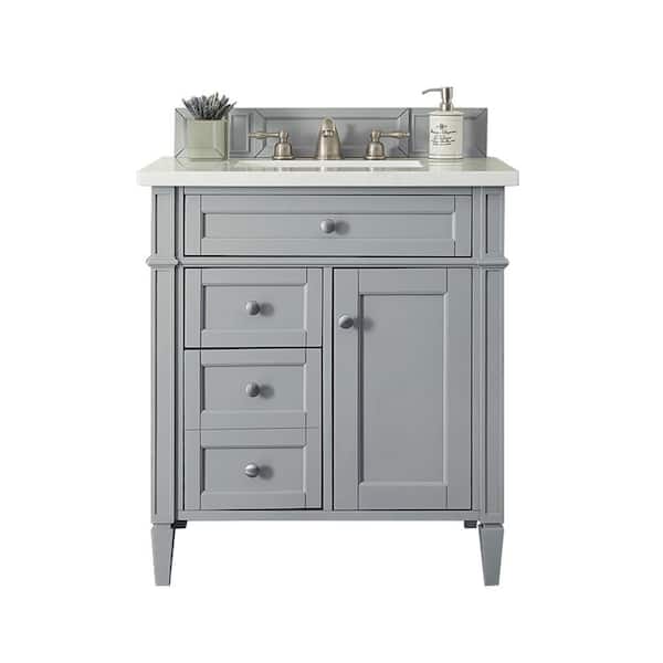 James Martin Vanities Brittany 30 in. W x 23.5 in.D x 34 in. H Single Vanity in Urban Gray with Quartz Top in Eternal Jasmine Pearl