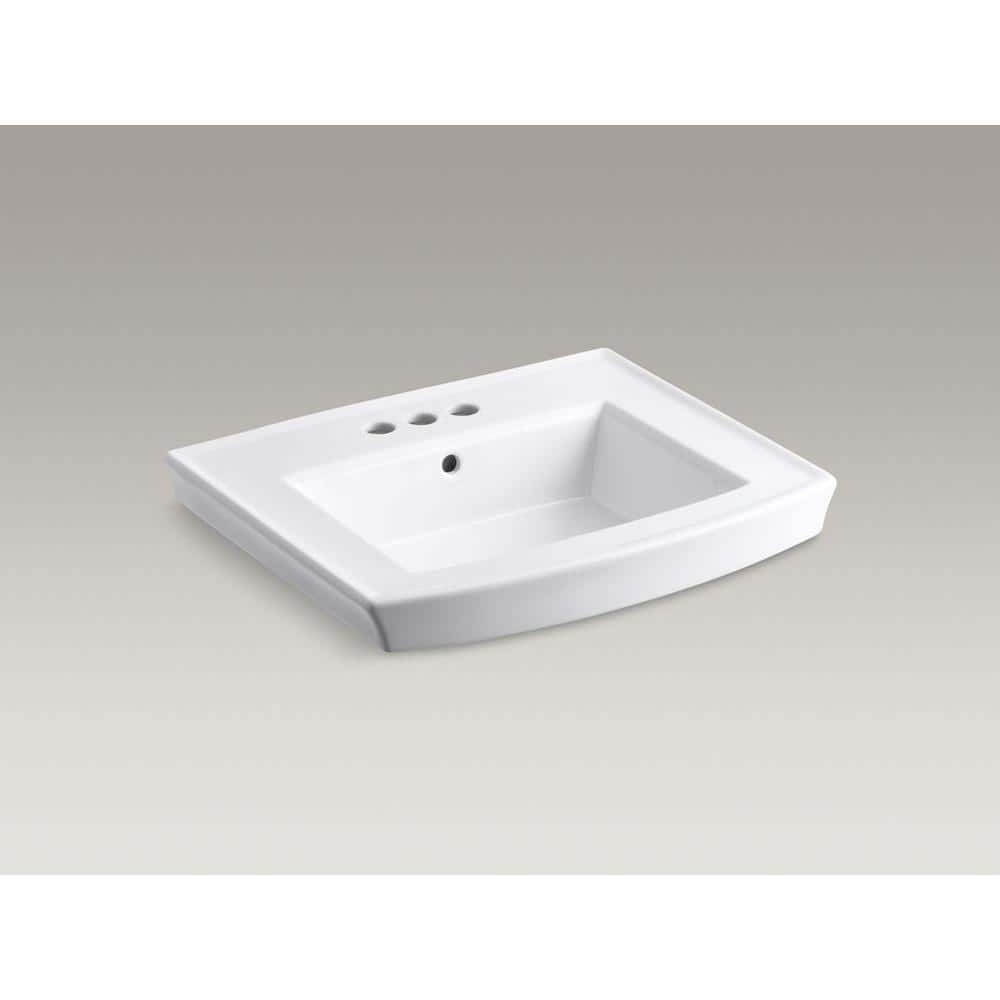 Archer White Ceramic Rectangular Pedestal Sink with Beveled Edges