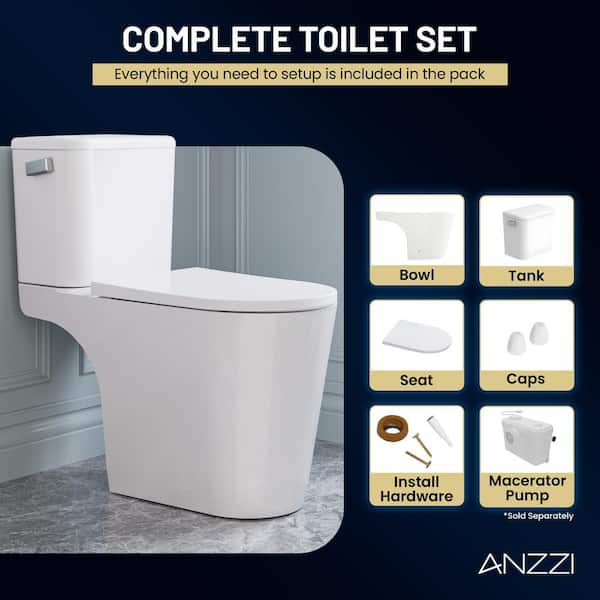 ANZZI 2-Piece Elongated Toilet in White with Soft-Close Lid, 1.6