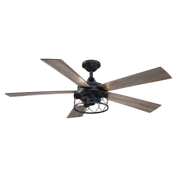 matrix decor 52 in. Farmhouse Indoor Black Downrod Mounted 5-Blade LED Ceiling Fan with Light Kit and Remote