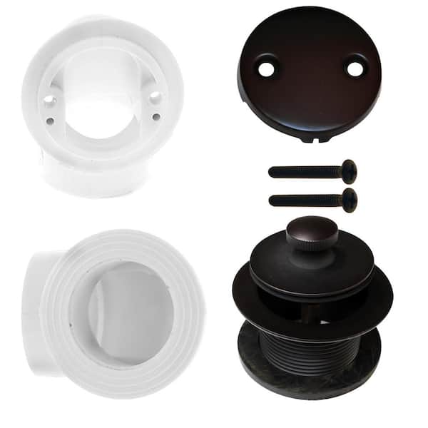 Westbrass Sch. 40 PVC 1-1/2 in. Course Thread Plumber's Pack Twist Close Bathtub Drain with Two-Hole Elbow, Oil Rubbed Bronze