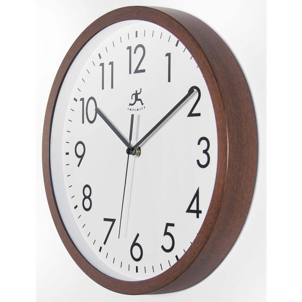 12" Walnut Brown Plastic Wall Clock with Glass Lens