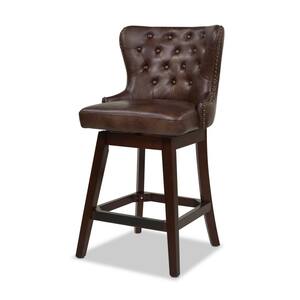 Holmes Tufted Mid Brown Faux Leather High-Back 360 Swivel Counter-Height Barstool