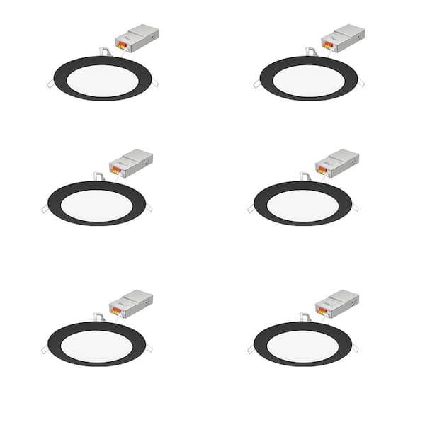 Contractor Select WF6 SWW5 6 in. Selectable CCT Ultra Slim Canless Integrated LED Black Recessed Light (6-Pack)