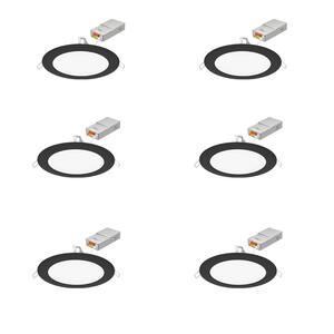 Contractor Select WF6 SWW5 6 in. Selectable CCT Ultra Slim Canless Integrated LED Black Recessed Light (6-Pack)