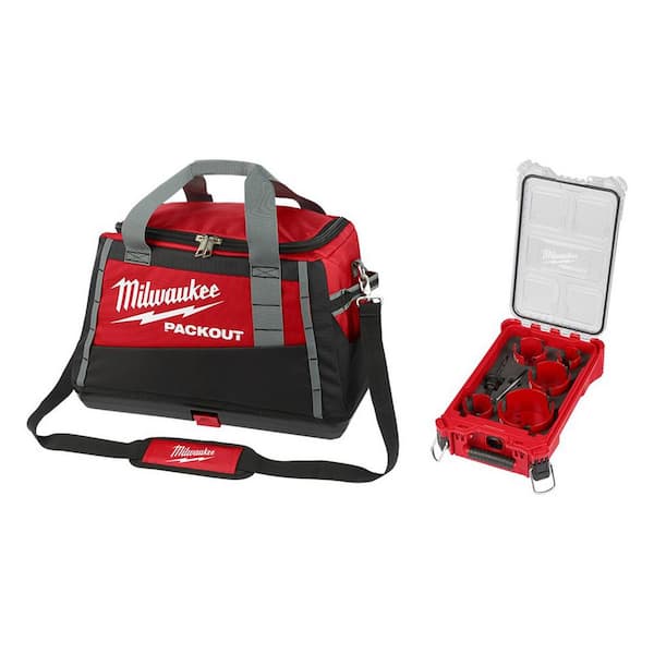 Milwaukee 20 in. PACKOUT Tool Bag with BIG HAWG Carbide Hole Saw Kit with PACKOUT Case (9-Piece)