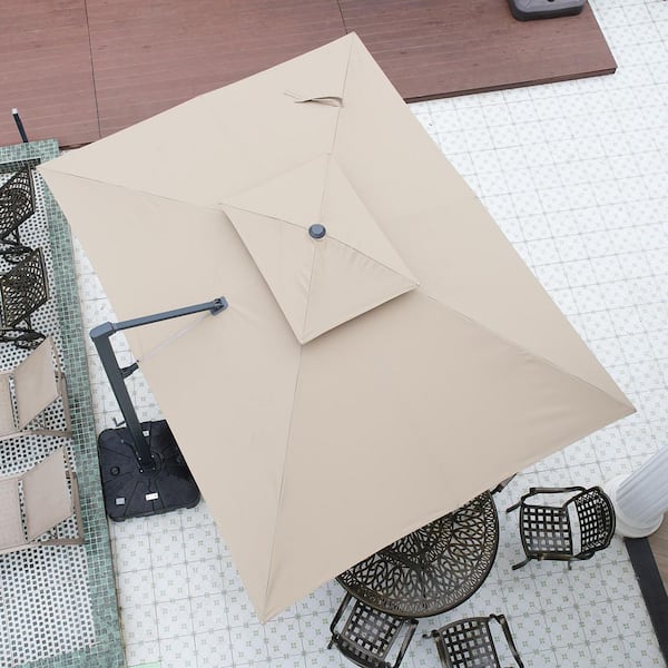 13 ft. x 10 ft. Rectangular Aluminum 360° Rotation Outdoor Patio Cantilever Umbrella with Base, in Tan