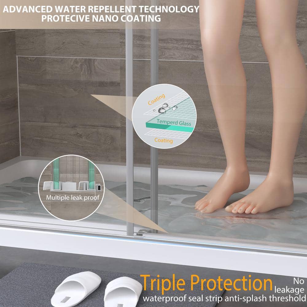 73 in Brushed Silver Frameless Double Sliding Shower Door