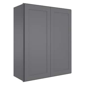 30 in. W x 12 in. D x 42 in. H in Shaker Gray Plywood Ready to Assemble Wall Cabinet 2-Doors 3-Shelves Kitchen Cabinet