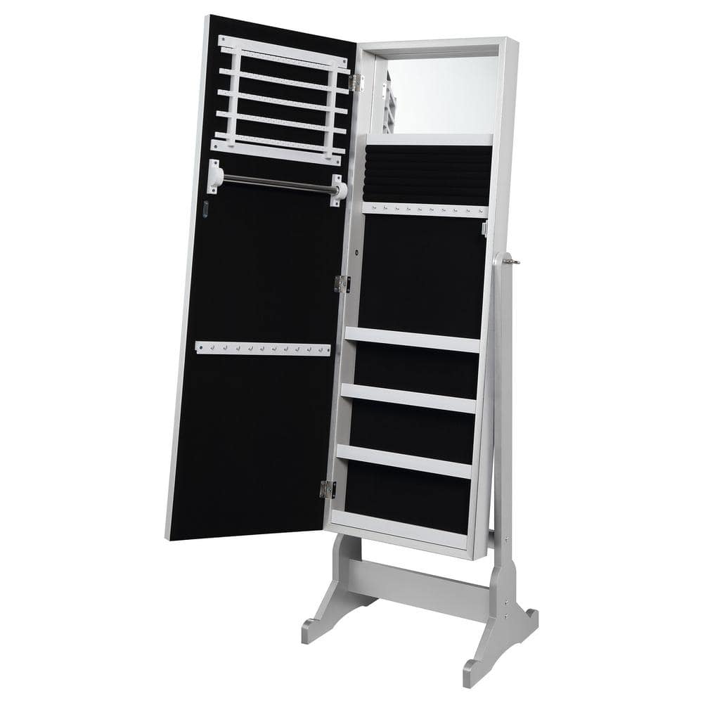 Contemporary Full-Length Freestanding Silver Wood Mirror