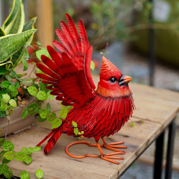 Goodeco Metal Bird Yard Art- Large Red Bird Outdoor Fall Decoration- Unique Realistic Design Gift idea