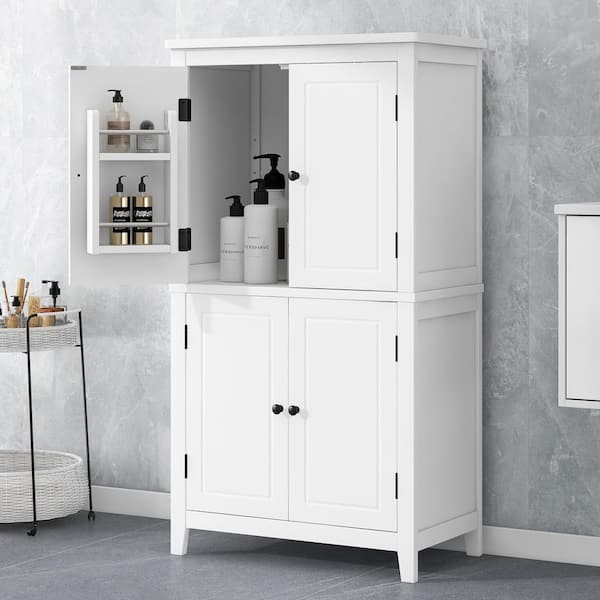 Unbranded 23.6 in. W x 11.8 in. D x 43.3 in. H White MDF Freestanding Linen Cabinet with Adjustable Shelves