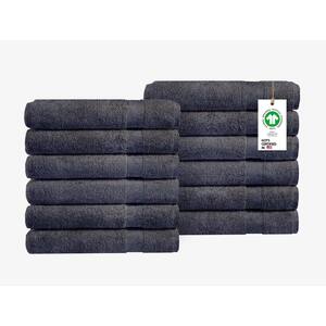 Feather Touch Quick Dry 12-Piece Sharkskin Grey Solid 650-GSM 100% Organic Cotton Bath Towel Set