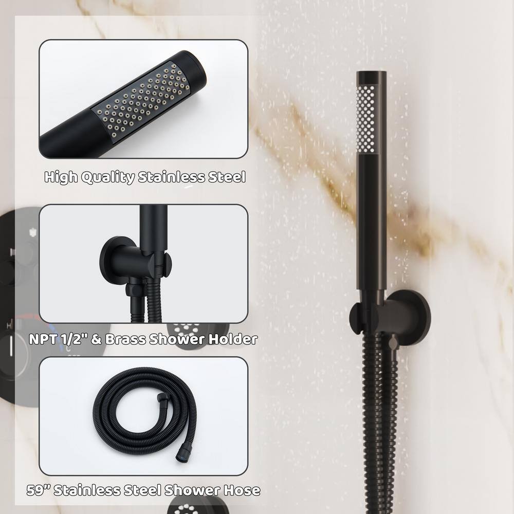 Large Matte Black Dual Rainfall Shower System with 6 Body Jets