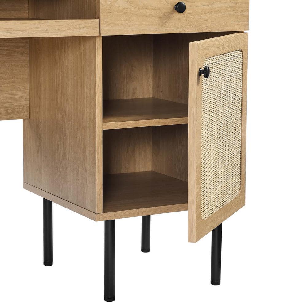 Chaucer Oak Wood Executive Desk with Rattan Detail and Storage
