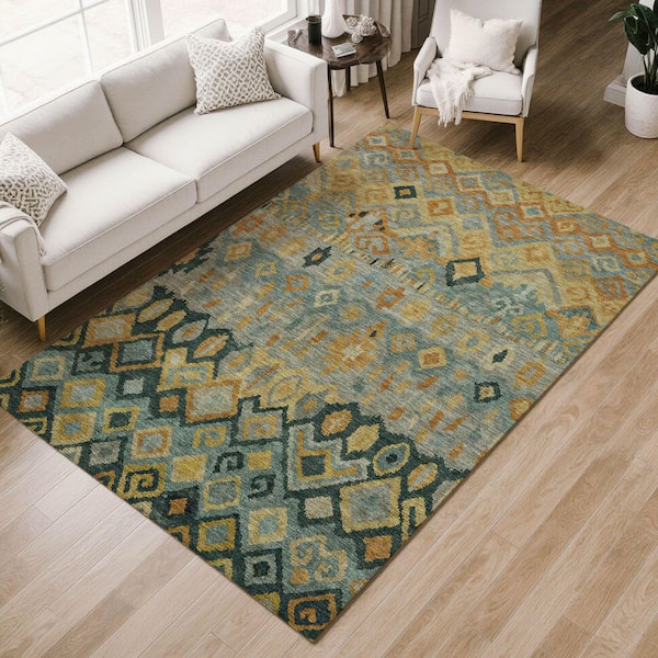 Addison Rugs Yuma Blue 9 ft. x 12 ft. Geometric Indoor/Outdoor