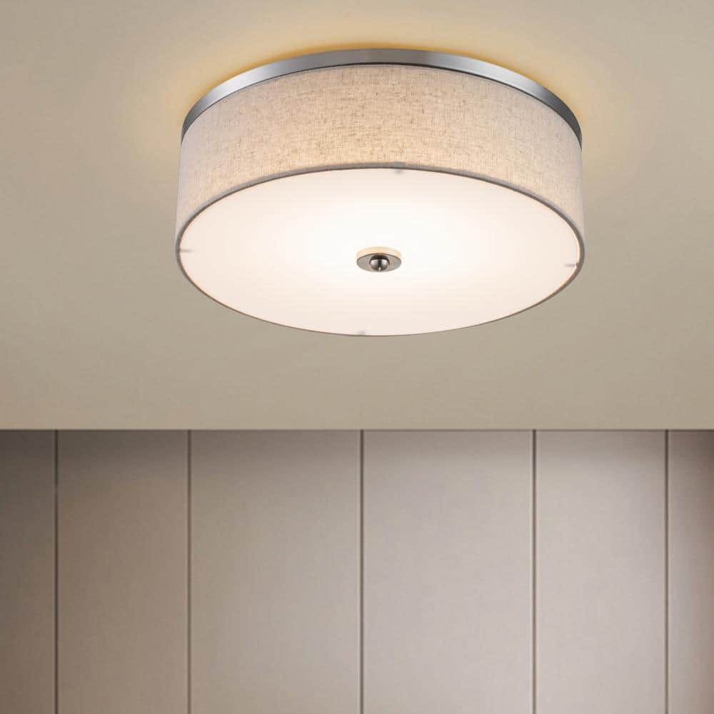 C Cattleya 15 in. Brushed Nickel Dimmable 23-Watt Selectable LED Flush ...