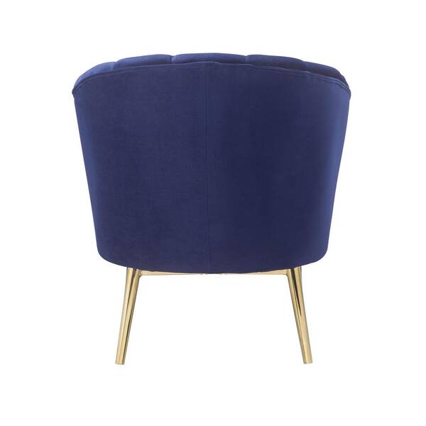 HomeRoots Amelia 34 in. Blue Velvet Barrel Chair with Tufted Cushions 2000318879 The Home Depot