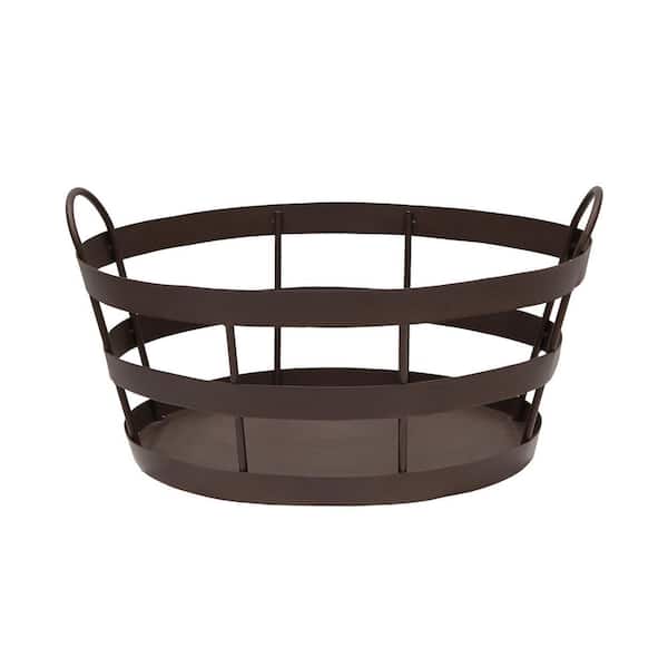ACHLA DESIGNS 23 in. L Roman Bronze Shaker Log Bin Firewood Rack Basket with Handles