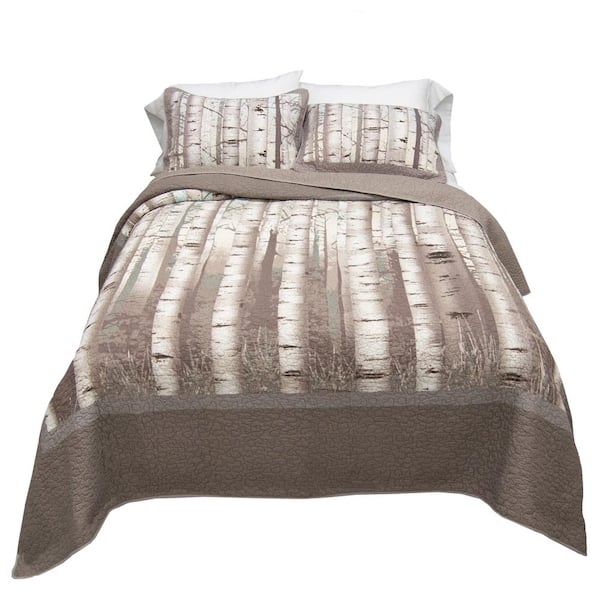 DONNA SHARP Birch Forest 3-Piece Grey Cotton King Quilt Set