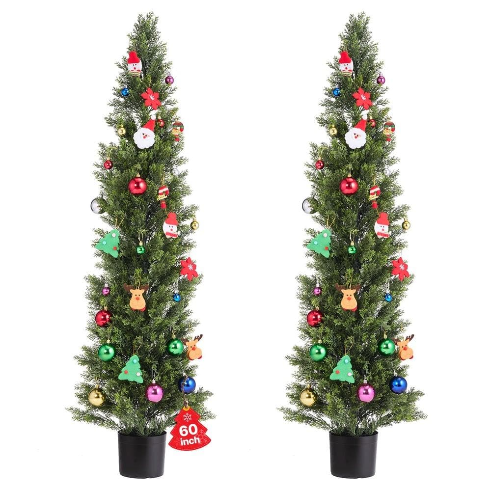 Artificial Cedar Topiary Trees 60 in 2-Pack Faux Pine Shrubs Easy Assembly Porch Outdoor Decor price history on PriceWatchPro