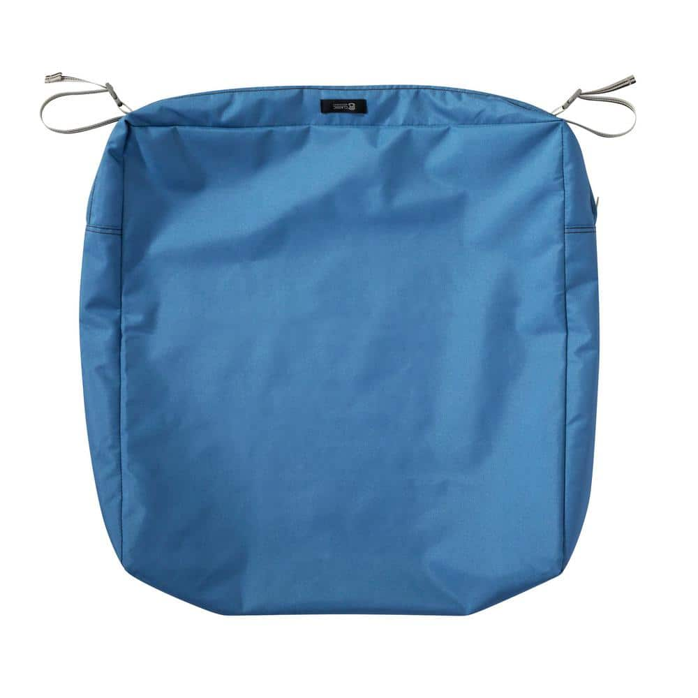 Classic Accessories Ravenna Water-Resistant 25 in. x 25 in. x 5 in. Patio Seat Cushion Slip Cover, Empire Blue