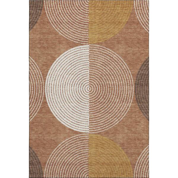 Mayfield Premium Machine Washable Abstract AMF2281 Copper 3 ft. x 5 ft. Area Rug