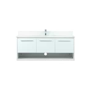48 in. W Single Bath Vanity in White with Engineered Stone Vanity Top in Ivory with White Basin with Backsplash