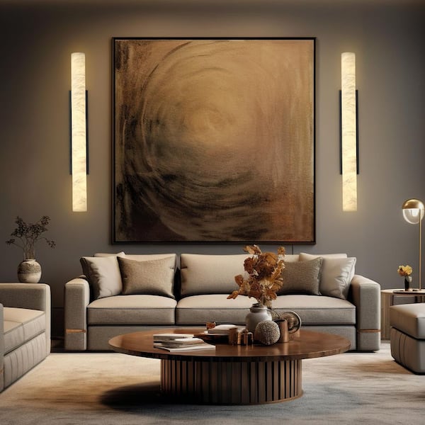36 in. 1-Light Black LED Wall Sconce, Natural Alabaster Modern Wall Light for Bedroom, Bathroom, Living Room