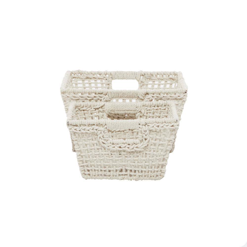 Handmade Cotton Rectangular Storage Baskets with Handles, Set of 2