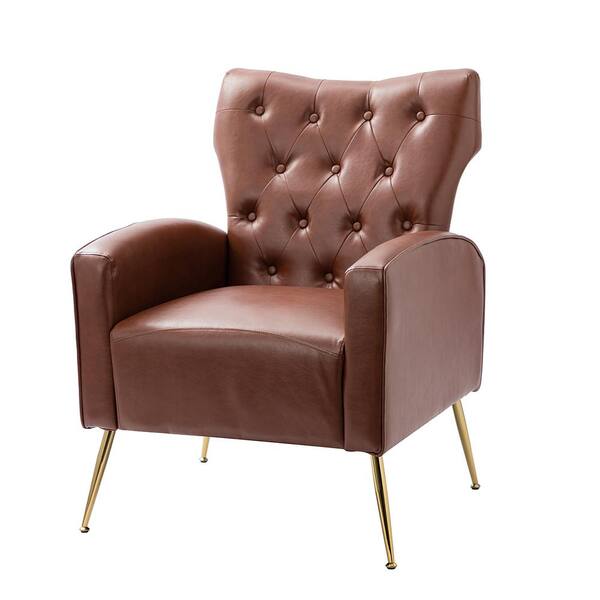 JAYDEN CREATION Actaeon Brown Accent Armchair With Button Tufted Back ...