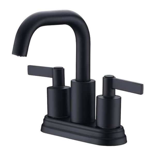 Ultra Faucets Kree 4 in. Centerset 2-Handle Bathroom Faucet with Drain Assembly, Swivel Spout, Rust Resist in Matte Black