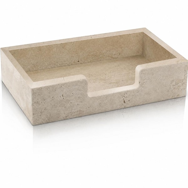 Natural Travertine Guest Towel Holder Napkin Tray 11.8 x 5.9 x 3.5 in. Durable Stone Hand Basket Holder