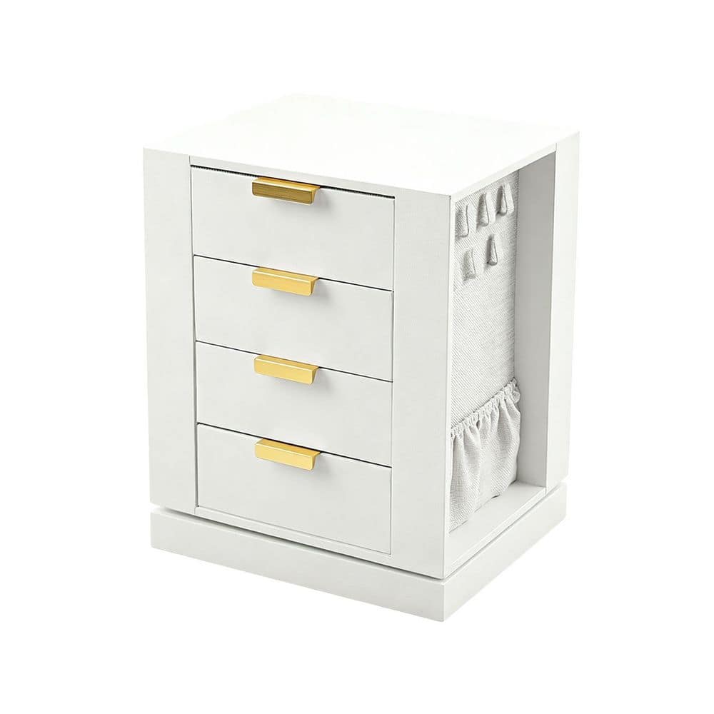 White Jewelry Box 360° Rotating Jewelry Organizer, Vertical Jewelry Storage Case for Necklace, Earrings, Bracelets