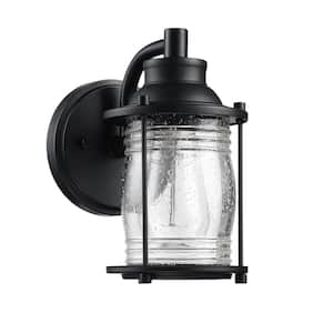 4.7 in. 1-Light Dark Black Finish Hardwired Outdoor Wall Lantern Wall Sconce with Seeded Glass Shade