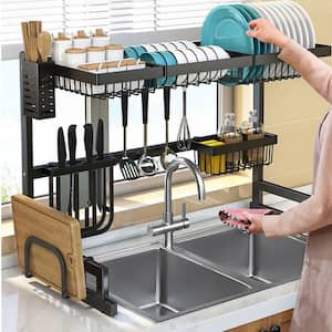 Stainless Steel Brushed Dish Drying Rack Kitchen Sink Dishes Utensils Organizer 