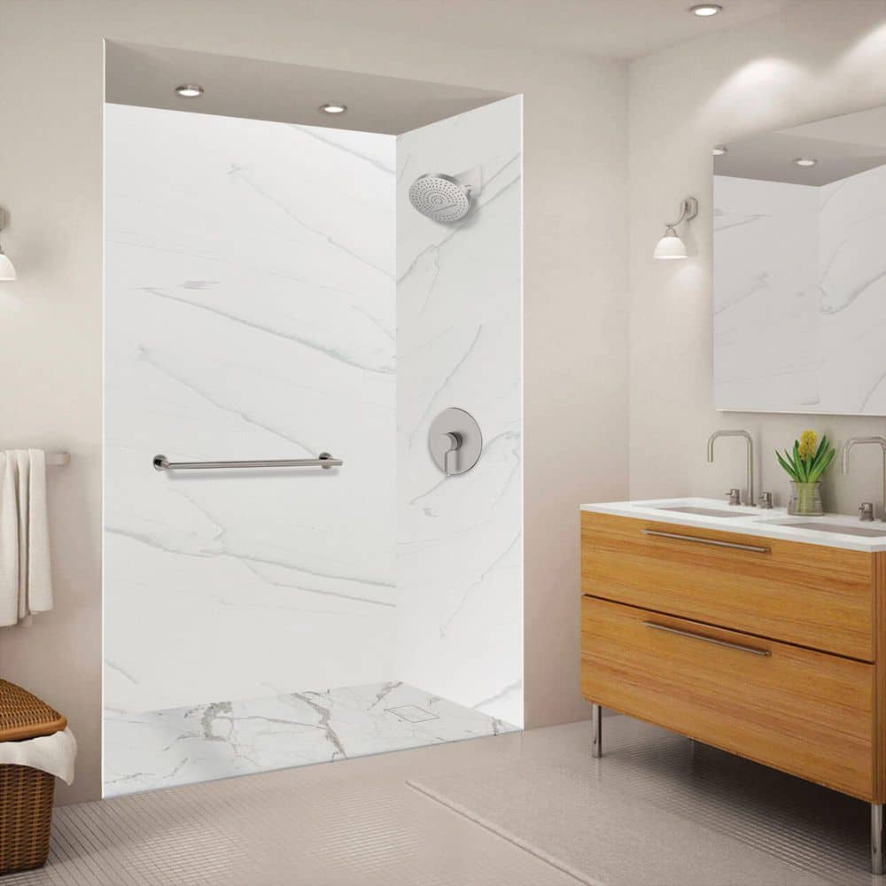 Trimslate Plus 59.1 in. L x 35.5 in. W Alcove Shower Pan Base with Reversible Drain in Calcite price history on PriceWatchPro