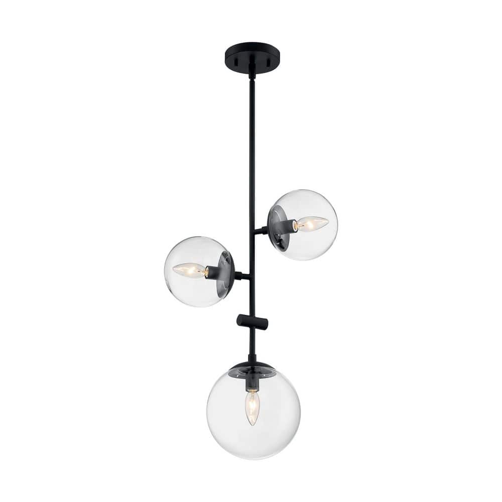 Sky 60-Watt 3-Light Matte Black Shaded Pendant Light with Clear Glass Shade, No Bulbs Included price history on PriceWatchPro