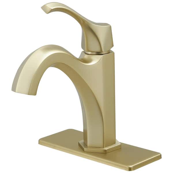 Fapully Single Handle Single Hole Bathroom Faucet with Deckplate Included and Drain Kit Included in Brushed Gold