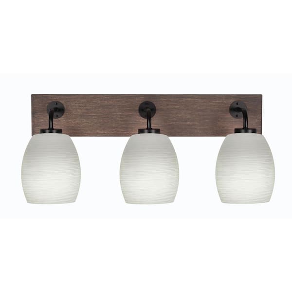 Unbranded Kirby 26 in. 3-Light Matte Black and Painted Distressed Wood-look Metal Vanity Light