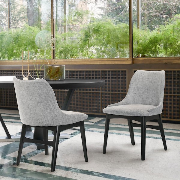 Azalea Gray Fabric and Black Wood Dining Side Chairs (Set of 2)