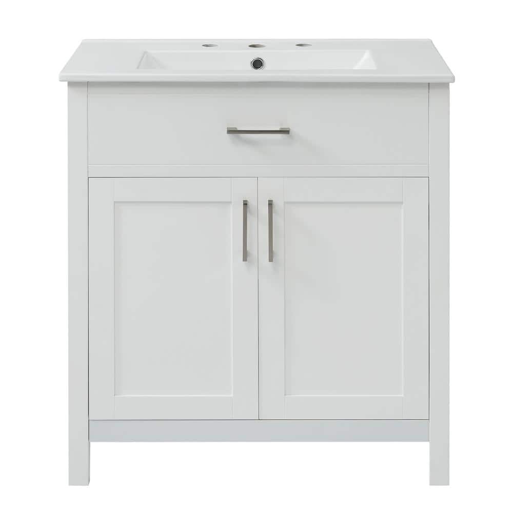 30-Inch White Bathroom Vanity with Ceramic Sink and Ample Storage-The ...