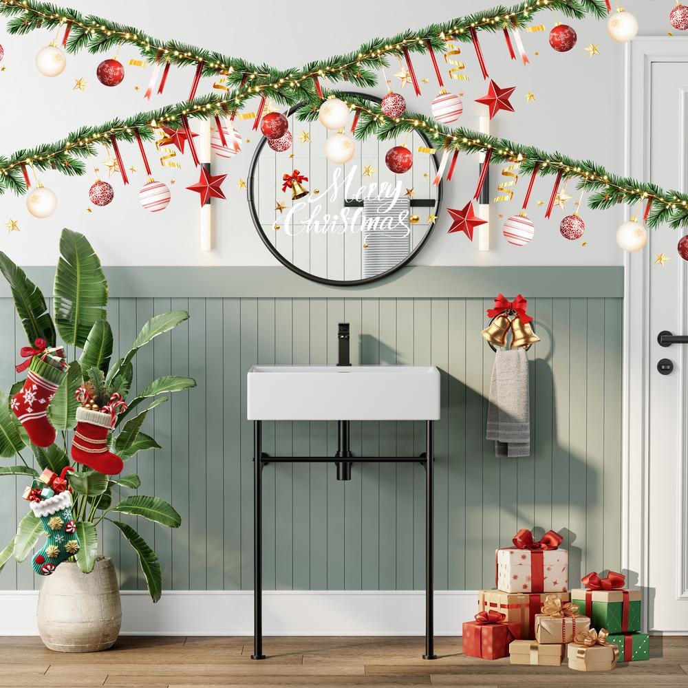 24" White Ceramic Wall-Mount Bathroom Console Sink with Black Legs