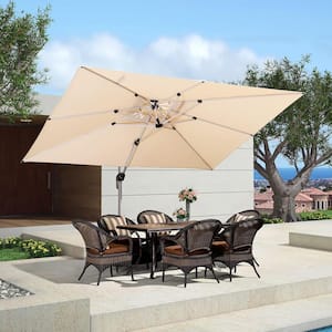 9 ft. x 12 ft. High-Quality Aluminum Cantilever Polyester Outdoor Patio Umbrella with Base, Beige