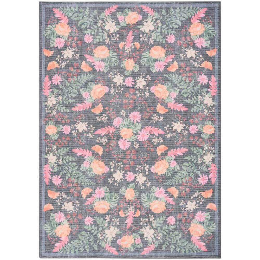 Botanical Washables Charcoal Multicolor 8 ft. x 10 ft. Floral Contemporary Area Rug price history on PriceWatchPro