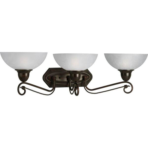 Progress Lighting Pavilion Collection 3-Light Antique Bronze Vanity Light with Etched Watermark Glass Shades
