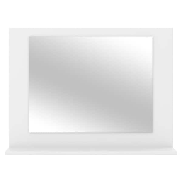 HONEY JOY White 24 in. W x 18 in. H Modern Rectangle Wood Framed Wall Mounted Bathroom Vanity Mirror with Shelf