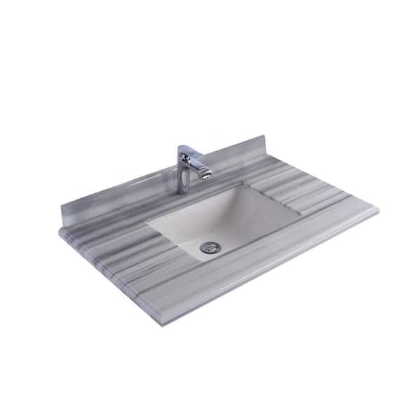 Laviva 36 in. W x 22 in. D Marble Vanity Top in White Stripes with White Rectangular Single Sink